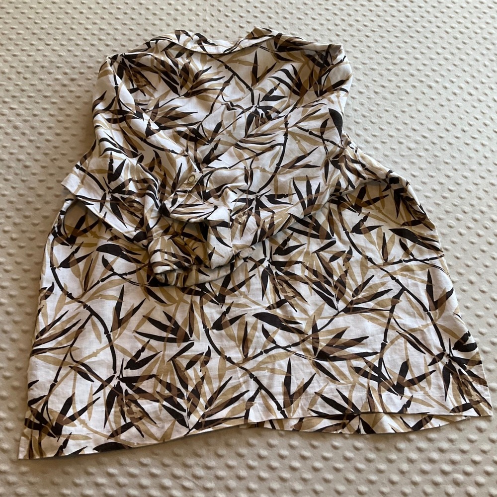 JM Collection Button Down Shirt Women 18W White Brown Linen Bamboo Leaf Print - Picture 5 of 6